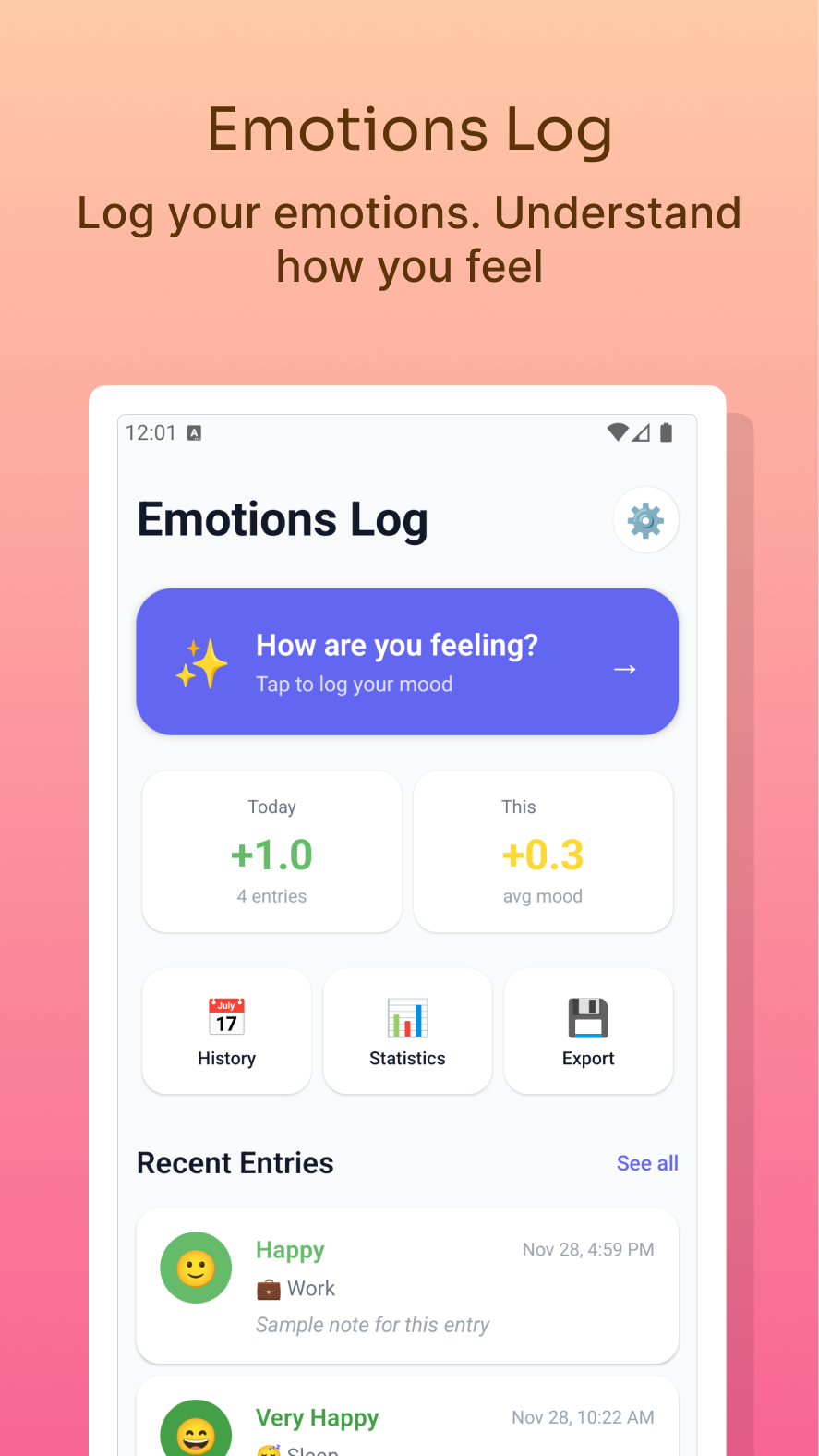 Home Screen - Quick access to mood logging